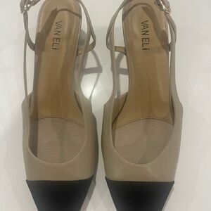Vaneli Beige and Black Heeled Slingbacks